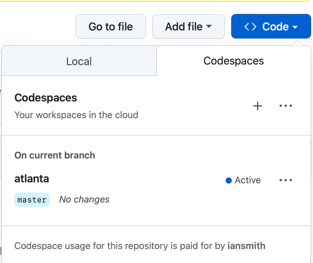 selecting a codespace